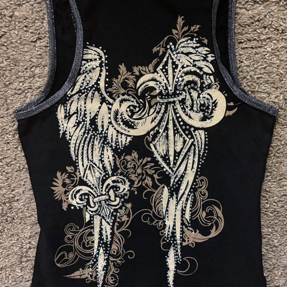 Vintage Y2k Vance Biker Wear Tank Top Womans S Full Zip Double Sided Rhinestone - Picture 12 of 13